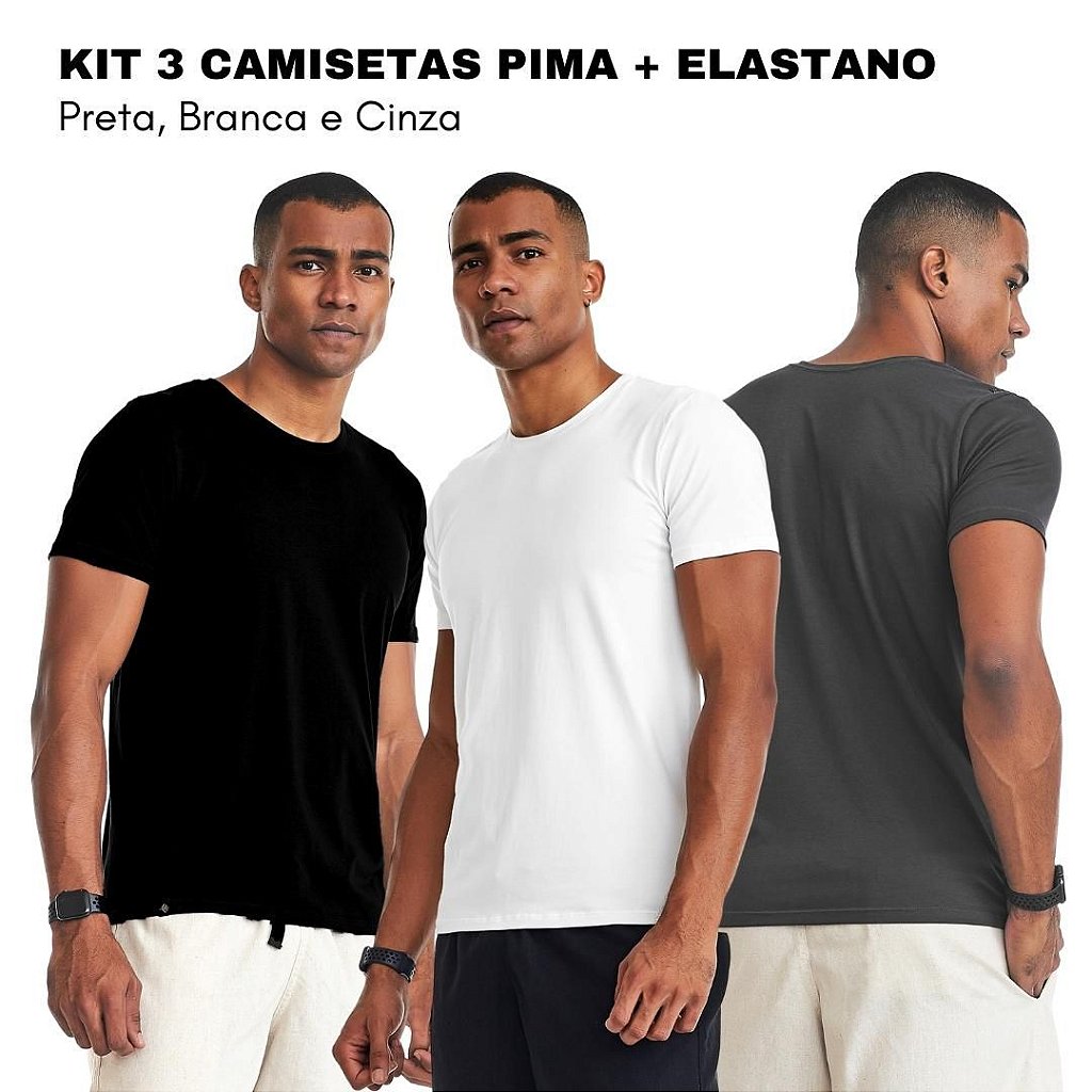 Kit 3 Camisetas Masculinas Premium Algodão Pima Com Elastano | - LaVíbora:  Shorts Masculinos de Praia, Roupas e mais!