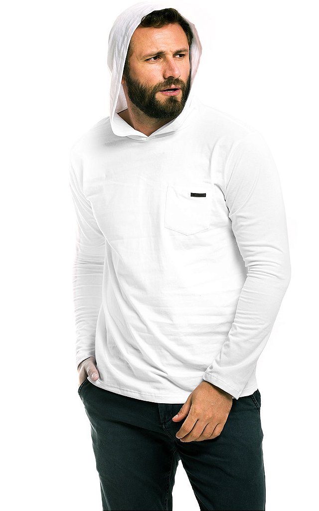 camiseta manga longa com capuz masculina branca