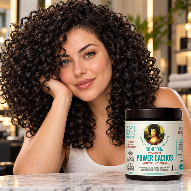Cachos com controle visual do frizz e Ativador Multifuncional Power Cachos COSMECEUTA