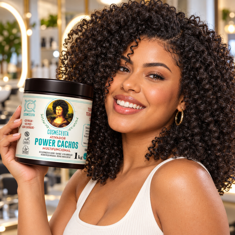 Crespos modelados com Ativador Multifuncional Power Cachos COSMECEUTA 1kg