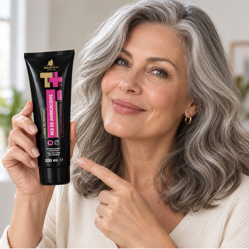 Creme para Pentear Mix de Aminoácidos BARROMINAS 200 ml em cabelo grisalho com maciez e aparência cuidada