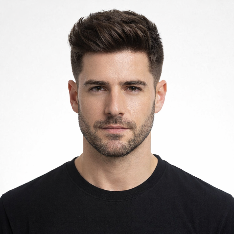 Cabelo masculino modelado com Cera Modeladora Incolor Barber Shop Black Fix mostrando penteado estruturado com fixação e brilho natural
