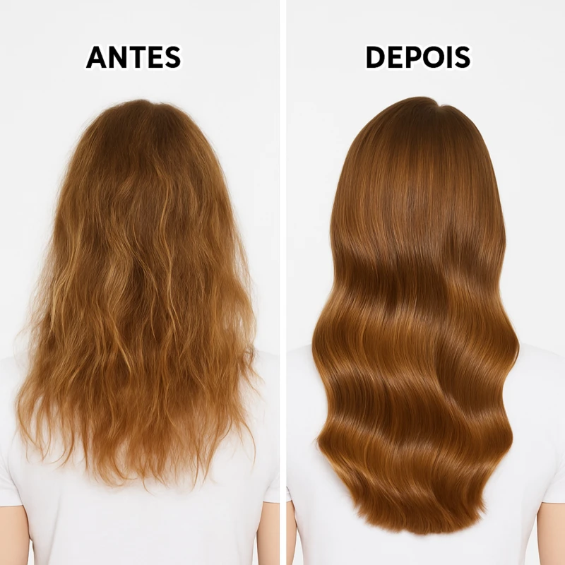 Antes e Depois do uso do Condicionador BARROMINAS Babosa em cabelos desidratados