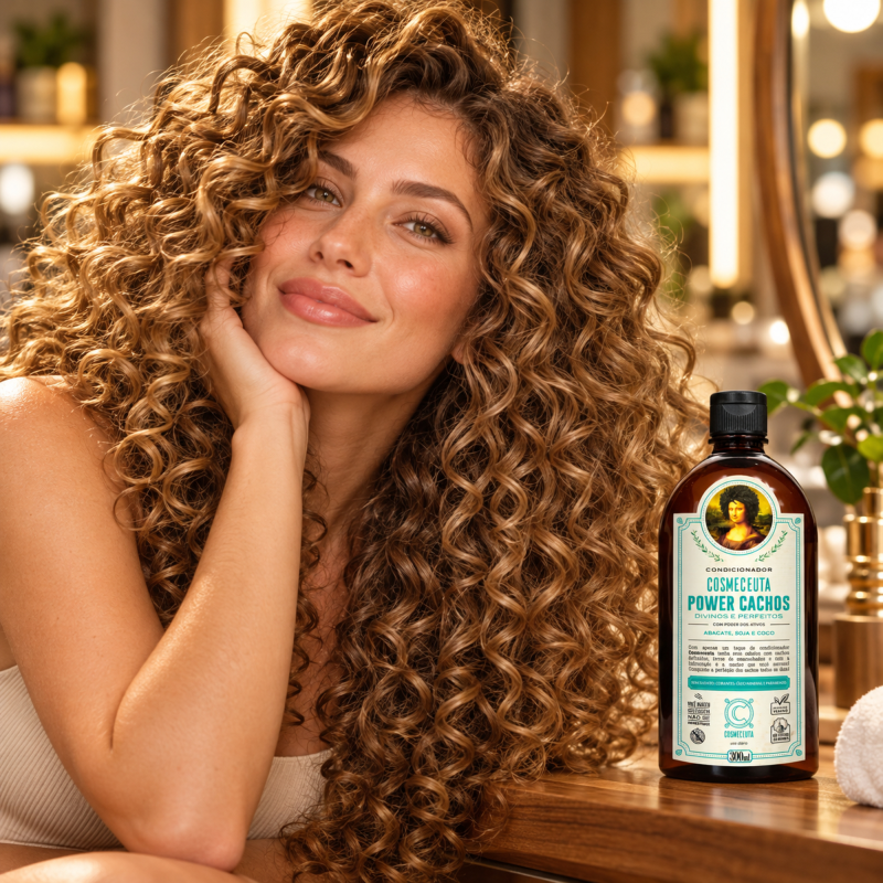 Condicionador Power Cachos Cosmeceuta 300ml com cachos iluminados macios e definidos