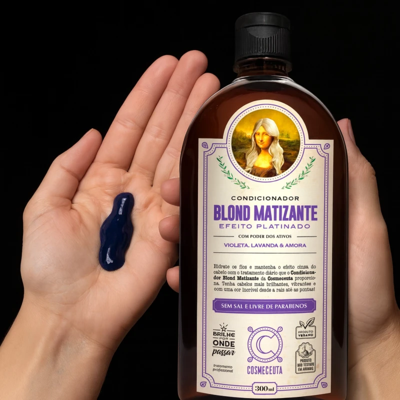 Textura cremosa roxa do Condicionador Vegano COSMECEUTA Blond Matizante – hidratação, brilho e maciez para loiros, grisalhos e platinados