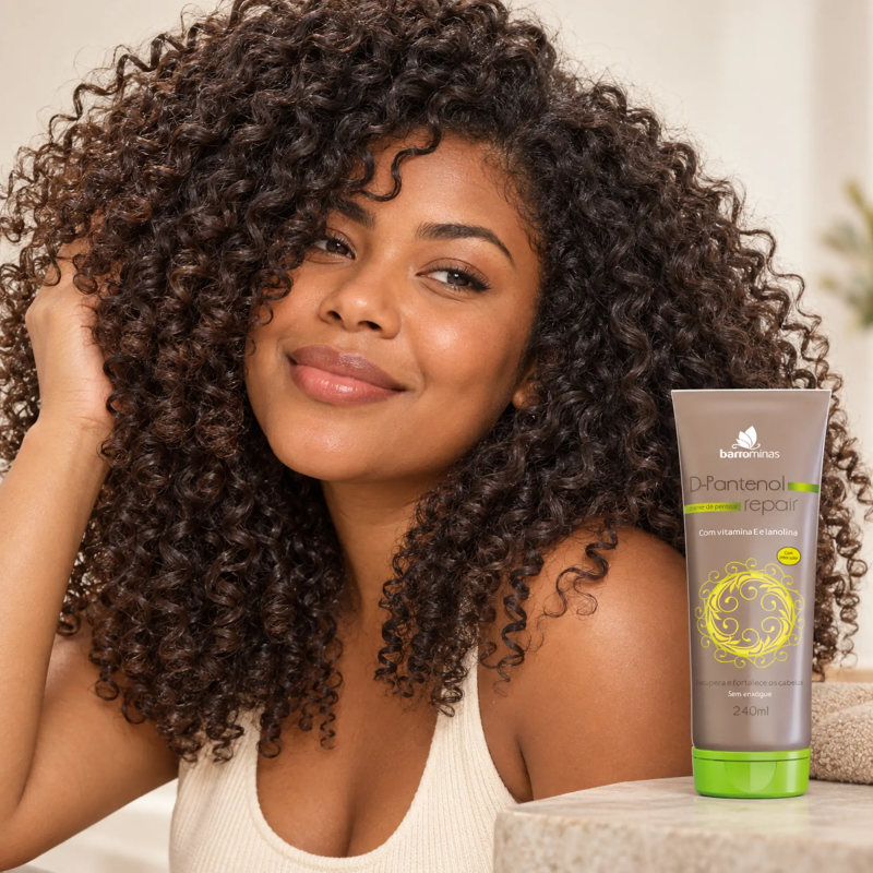 Creme para Pentear D-Pantenol Repair BARROMINAS 240ml para cabelo cacheado hidratado e macio