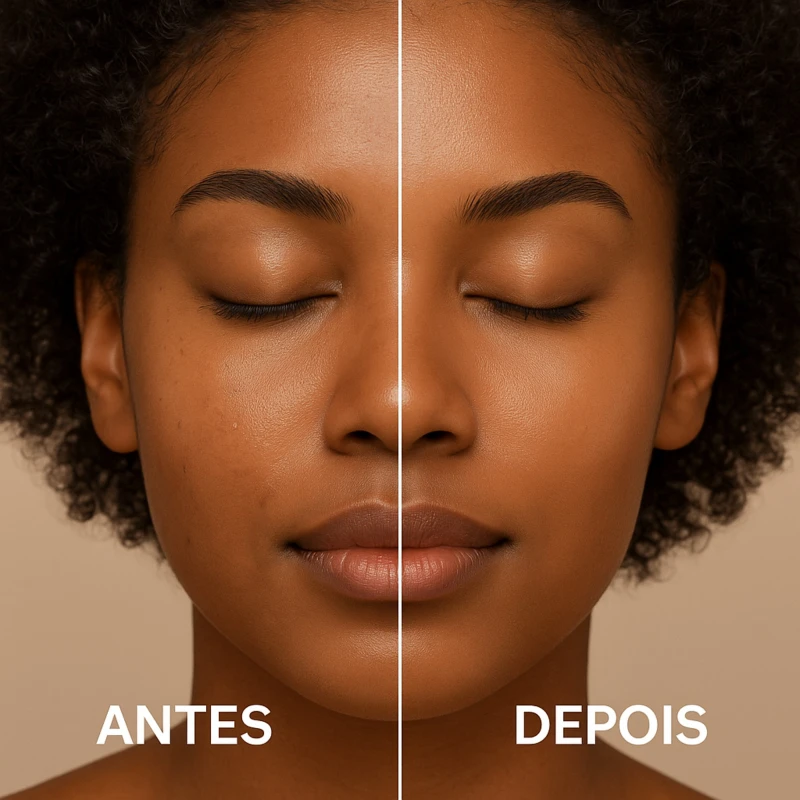 Antes e depois do Esfoliante Labotrat Melancia em pele morena – controle de brilho e textura mais lisa