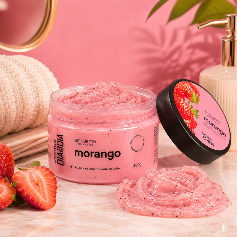 Textura cremosa granulada do Esfoliante Rosto e Corpo LABOTRAT Morango 300g