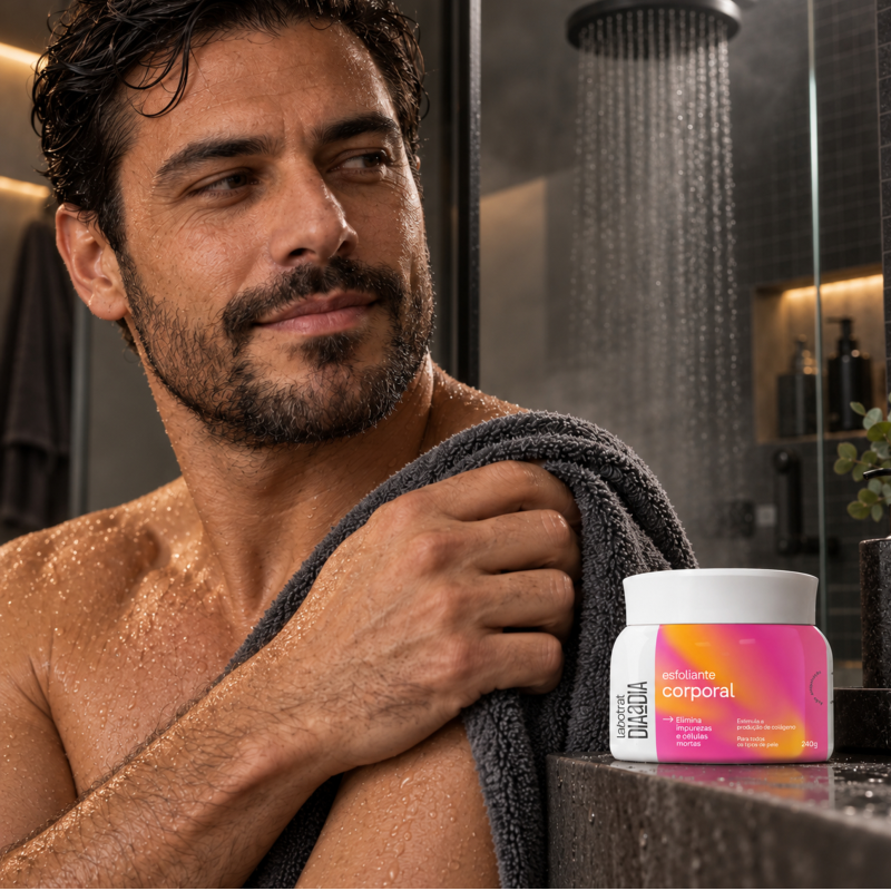 Limpeza corporal com Esfoliante Corporal LABOTRAT removendo impurezas e células mortas