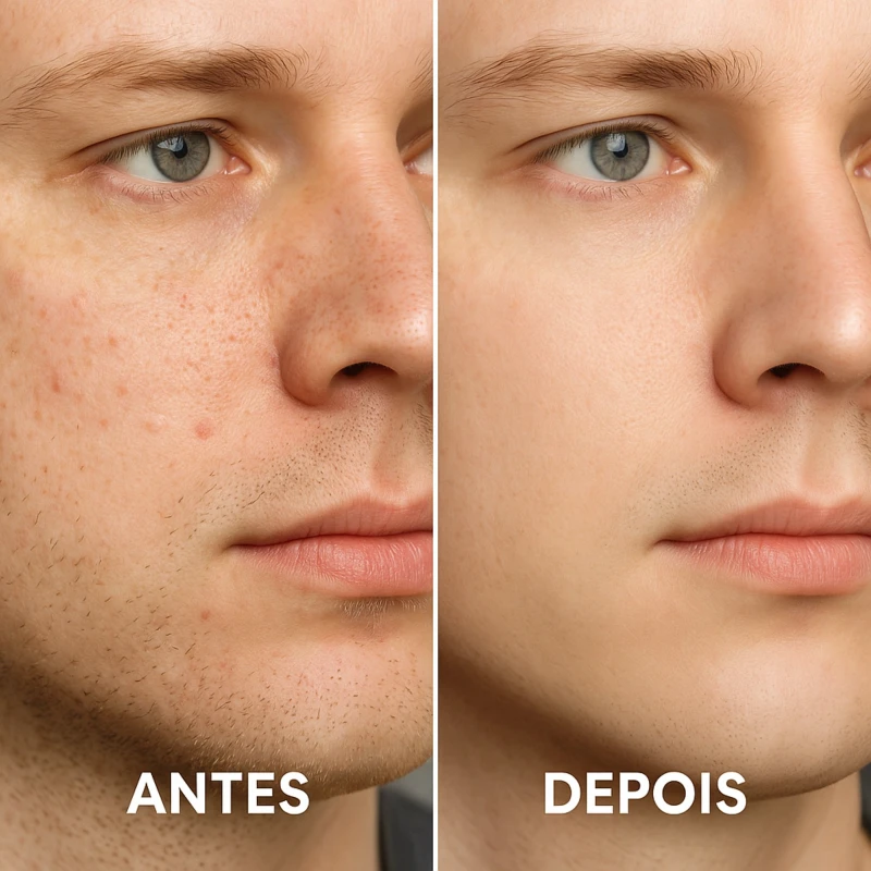 Antes e depois – pele branca com aparência mais limpa e fresca após uso do Esfoliante Facial Detox Mr Thomas Men Care