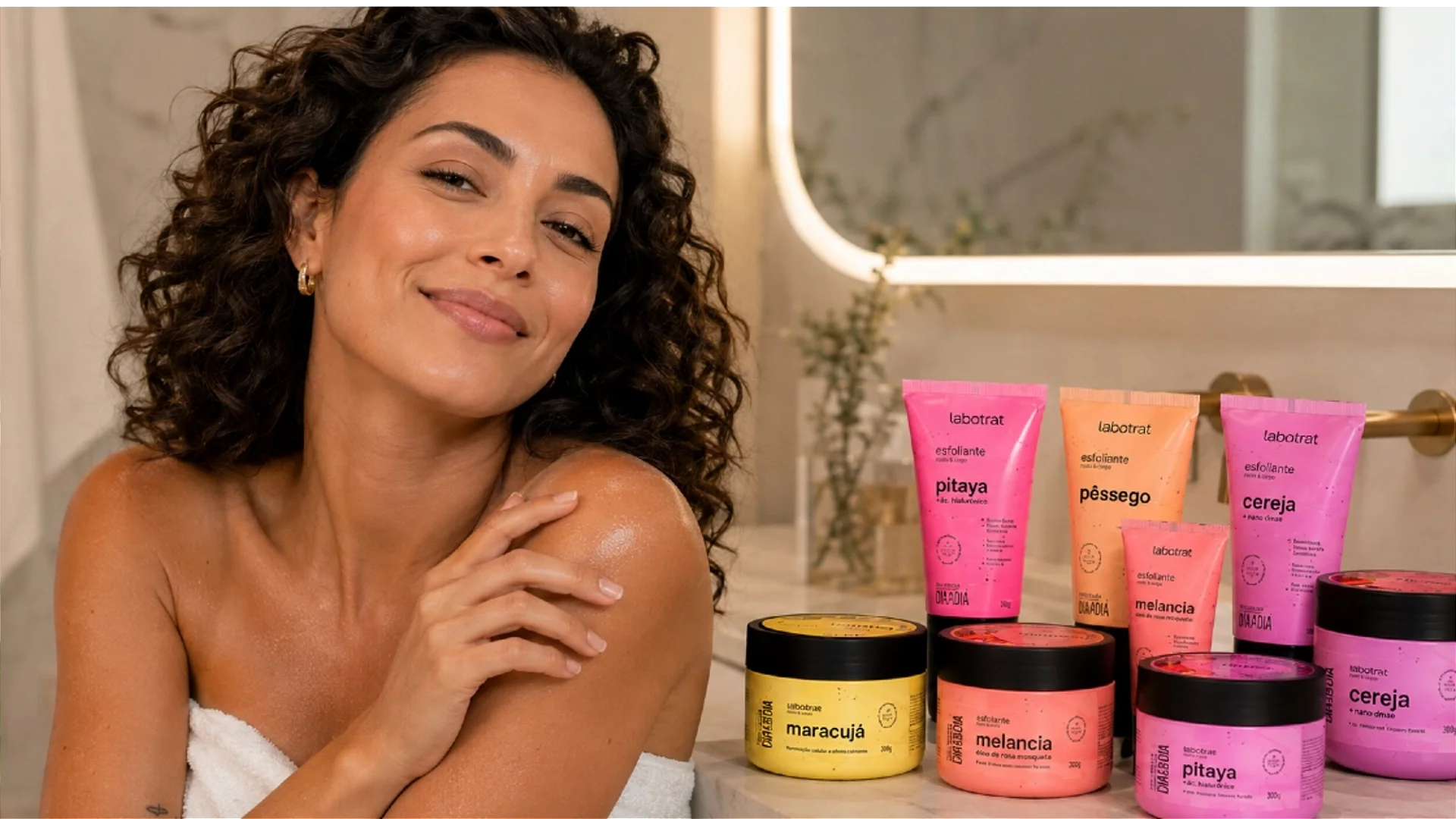 Pele luminosa e renovada após o uso do Esfoliante Rosto e Corpo LABOTRAT