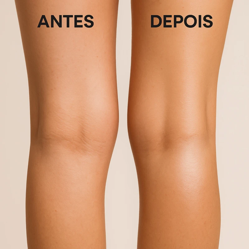 Antes e depois do Hidratante Corporal LabPOP Green Breeze - pele das pernas mais macia e luminosa