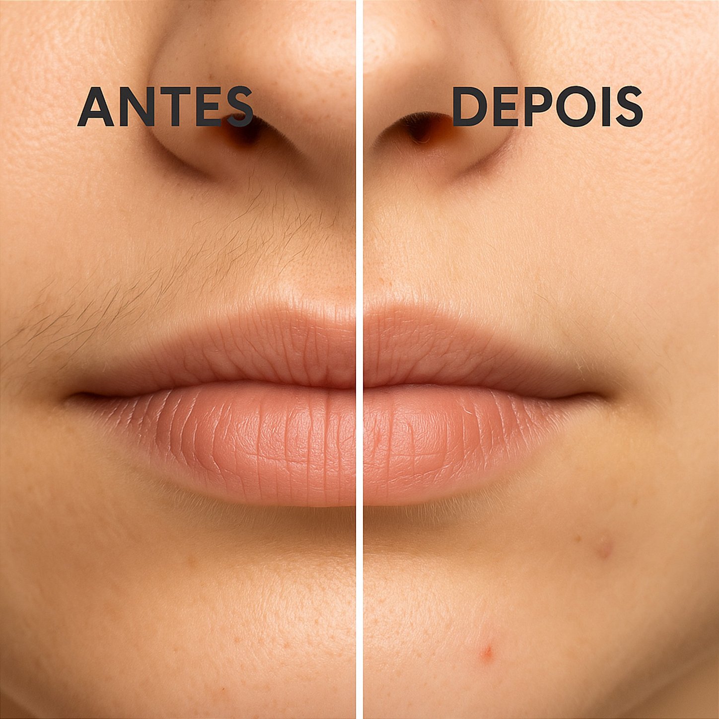 Antes e depois no buço com Inibidor de Pelos Dermo Skin LABOTRAT