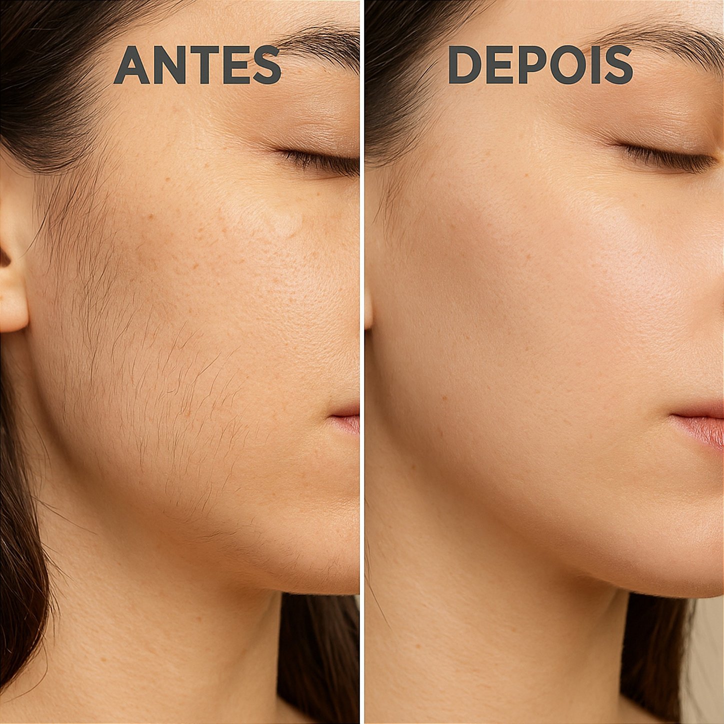 Antes e depois na mandíbula com Inibidor de Pelos Dermo Skin LABOTRAT