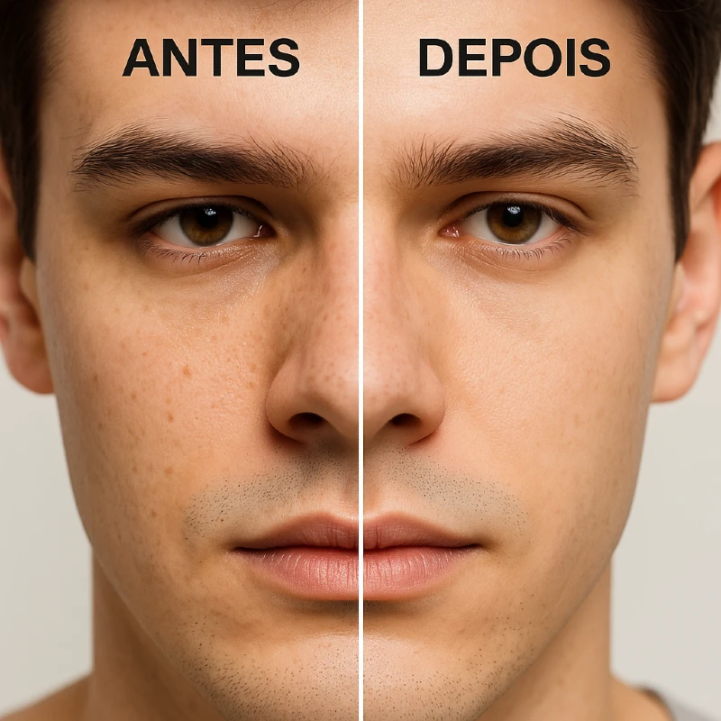 Antes e depois do Kit Antiacne Labotrat Dermo Skin - redução de cravos no nariz e queixo com toque seco