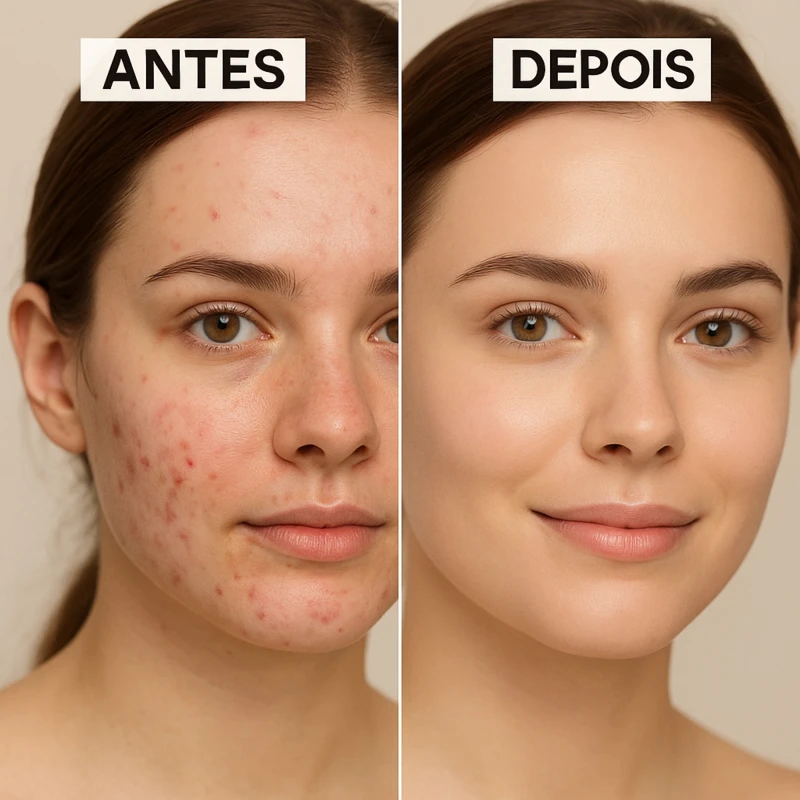 Antes e depois do Kit Antiacne Labotrat Dermo Skin - redução de espinhas, controle de oleosidade e efeito antimarcas