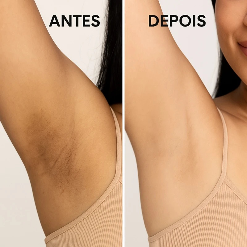 Antes e depois do Kit Clareador Axila e Virilha Labotrat — clarear axilas, reduzir manchas escuras e uniformizar o tom