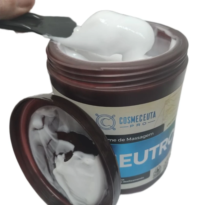 Textura do Creme de Massagem Neutro COSMECEUTA — base deslizante do Kit Drenagem Linfática 3 Fases