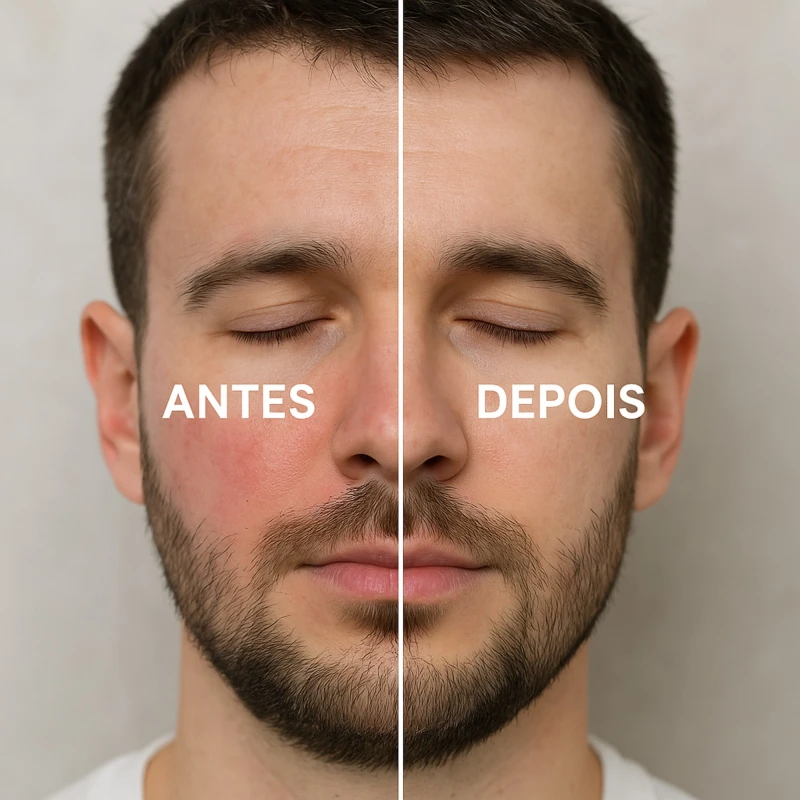 Resultado do Kit Pele Sensível Labotrat Dermo Skin - antes e depois em pele masculina com rosácea