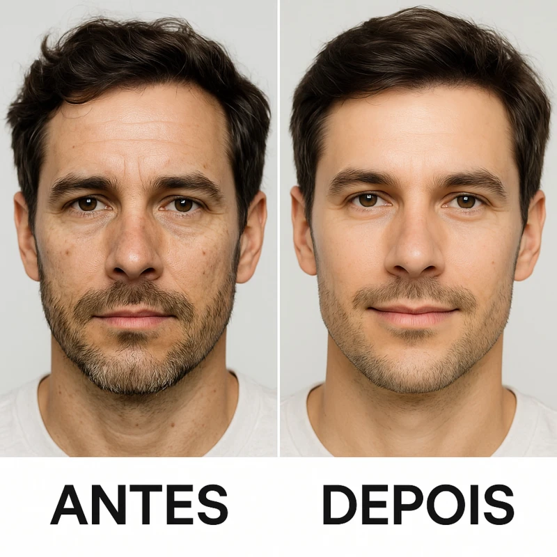 Antes e depois do Kit Facial Retinol LABOTRAT - pele rejuvenescida e com firmeza visível
