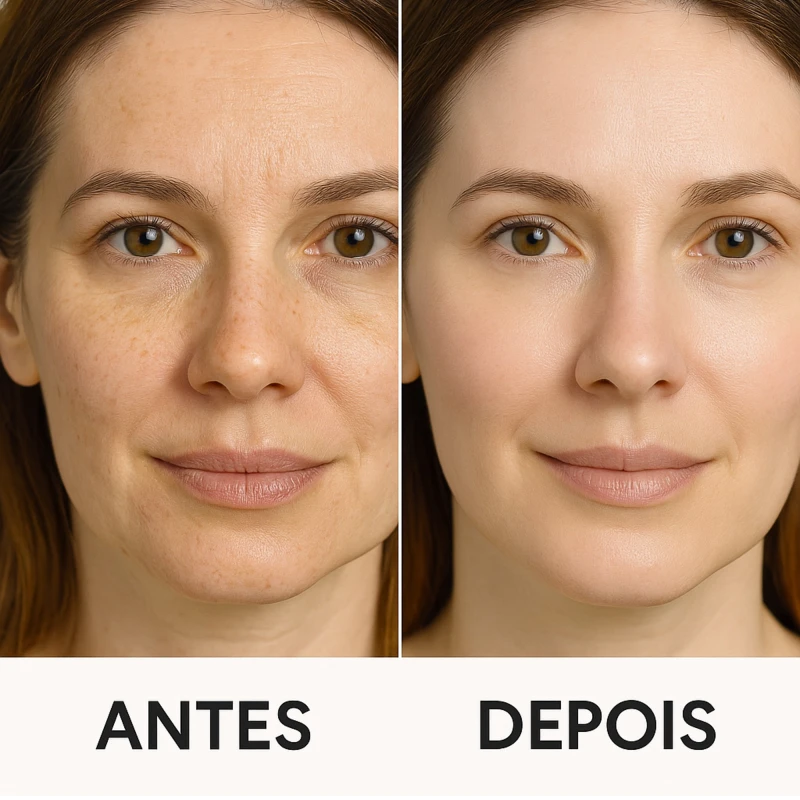 Antes e depois do Kit Facial Retinol LABOTRAT - marcas de expressão reduzidas e aparência rejuvenescida