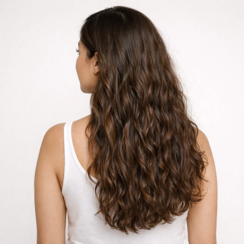 Resultado do Kit Keratano + Nano Linha Completa BARROMINAS em cabelo feminino, com fios alinhados, leves e com brilho natural