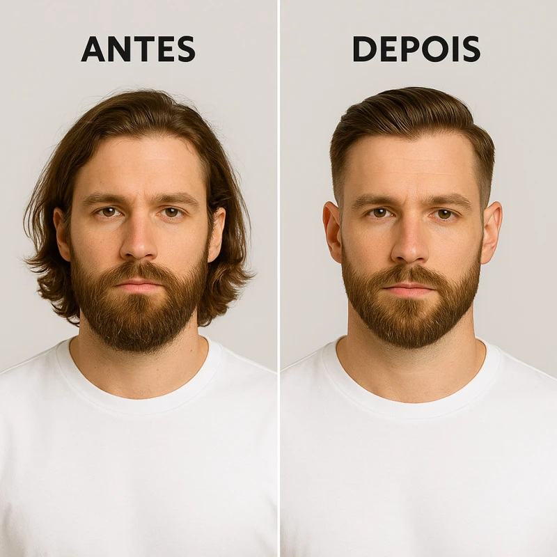 Antes e Depois Homem Branco - Kit MR THOMAS Shampoo 3 em 1 + Pomada Modeladora Matte