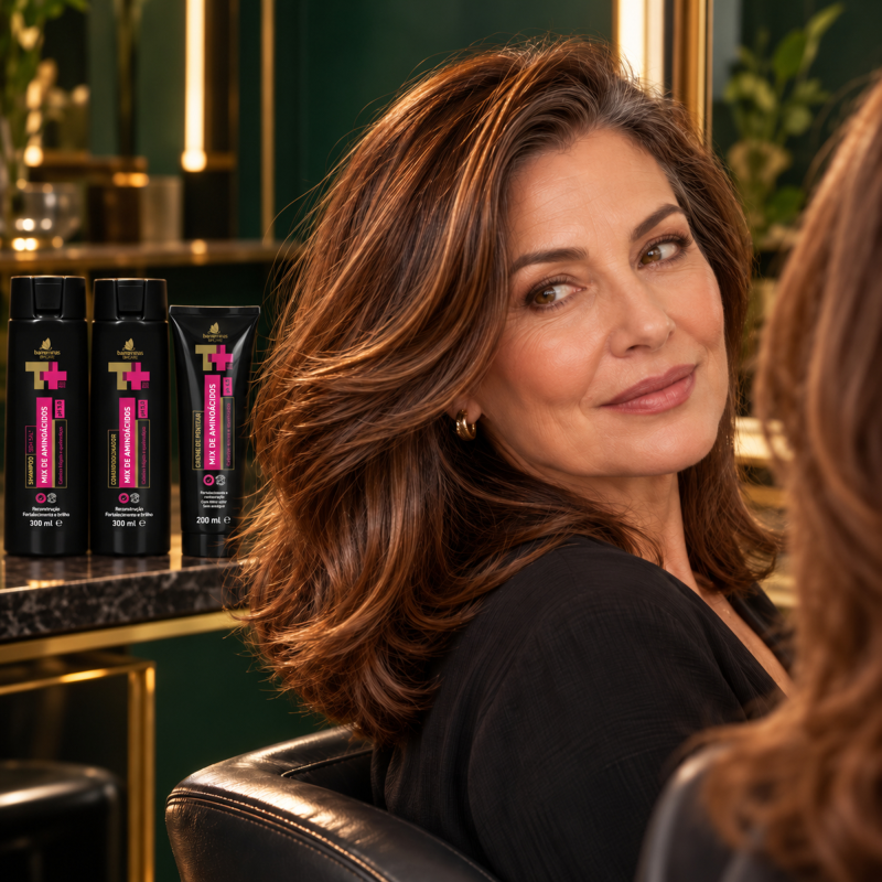Kit shampoo condicionador e creme para pentear BARROMINAS Mix de Aminoácidos em cabelo colorido com brilho e movimento