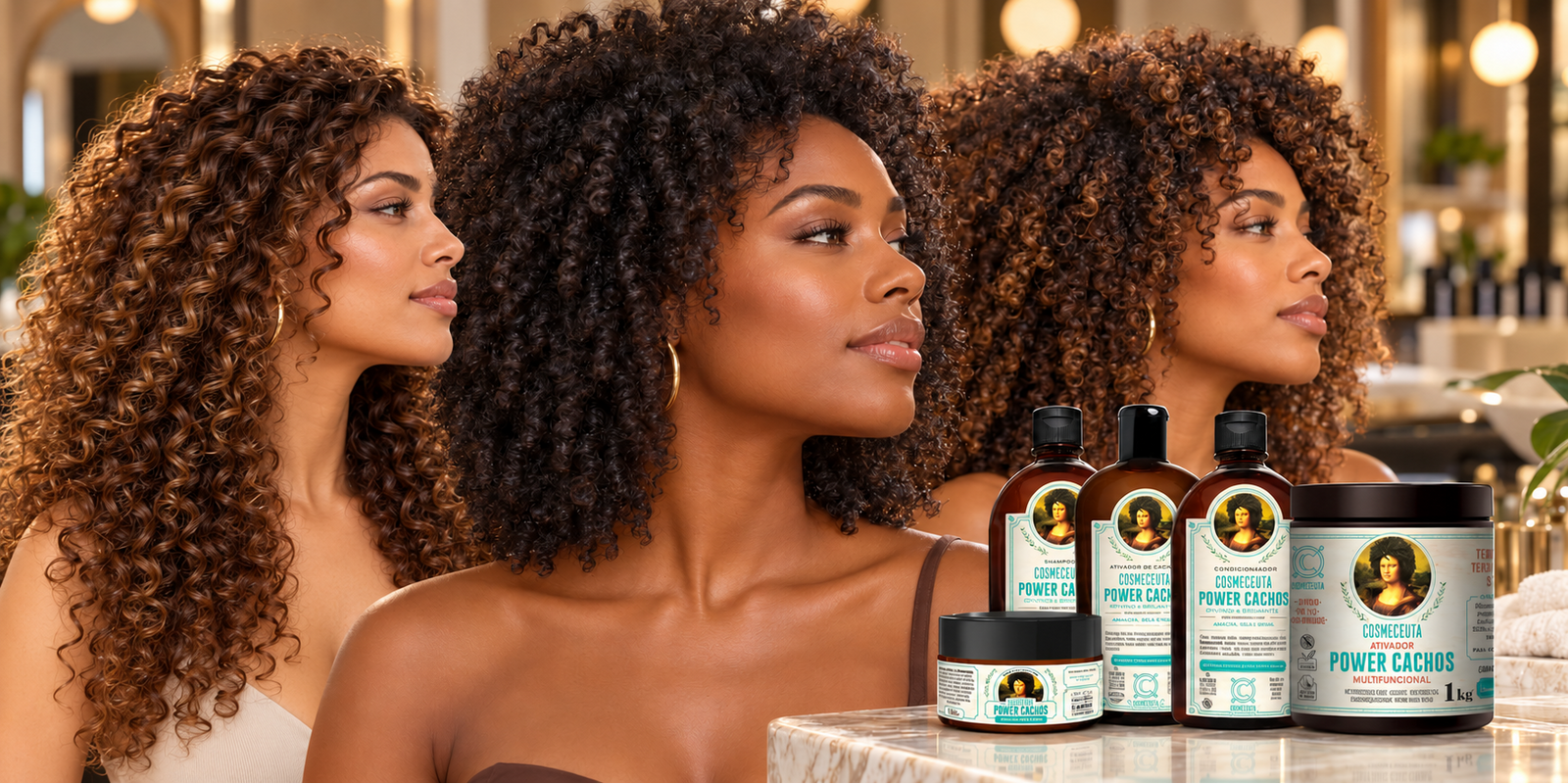 Linha Power Cachos COSMECEUTA para cabelos cacheados e crespos com hidratação, maciez e definição