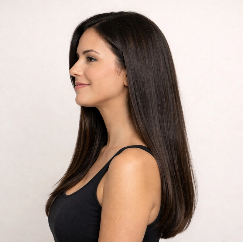 Máscara BARROMINAS Cresce Fio em cabelo com afinamento mostrando fios mais alinhados e densos