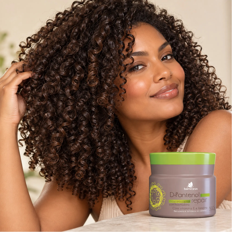Máscara D-Pantenol Repair BARROMINAS 500g para cabelo cacheado hidratado e macio