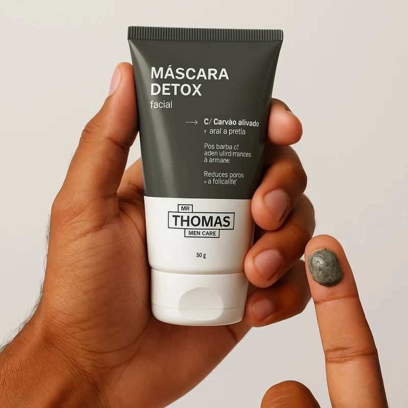 Textura pastosa da Máscara Detox Facial Mr Thomas Men Care com carvão ativado e argila preta