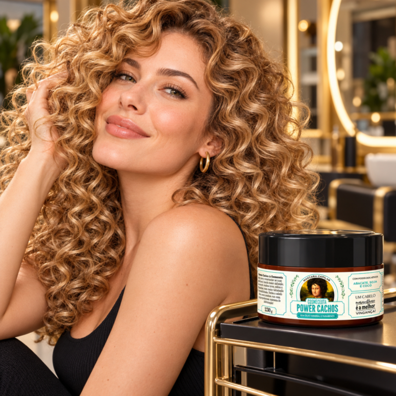 Brilho dos cabelos cacheados com Máscara Power Cachos COSMECEUTA