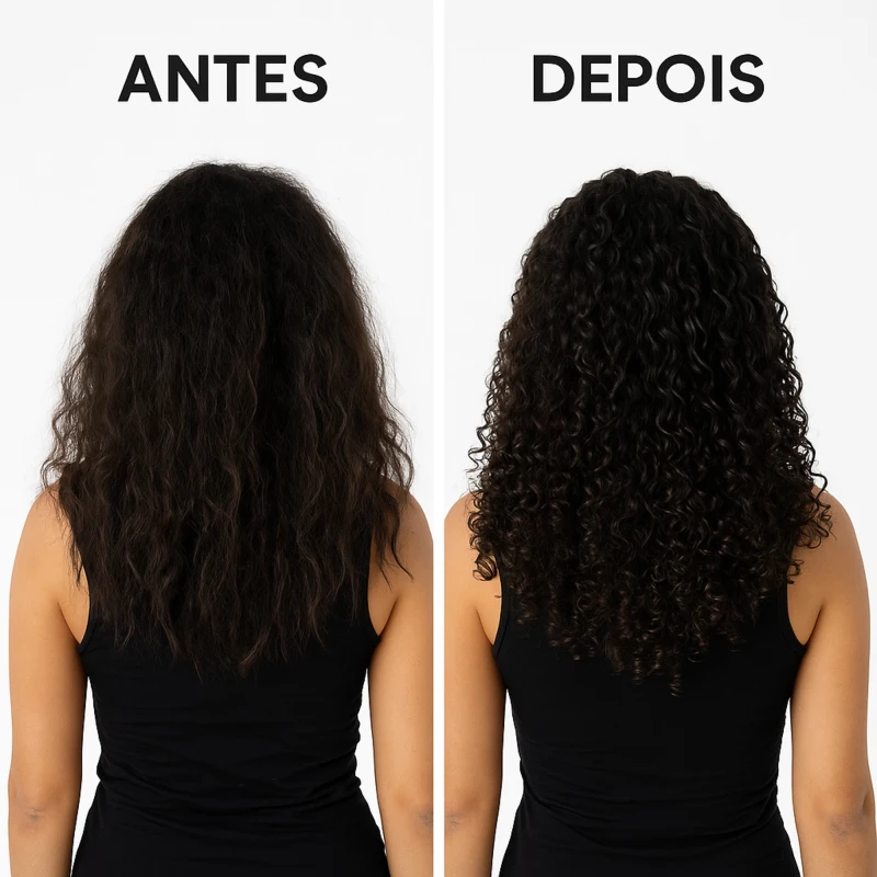 Máscara Vegana COSMECEUTA Power Cachos – resultado antes e depois nos cabelos cacheados