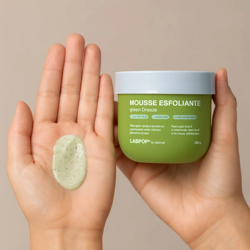 Textura do Mousse Esfoliante Corporal LabPop Green Breeze - mousse verde-claro, cremoso e aerado