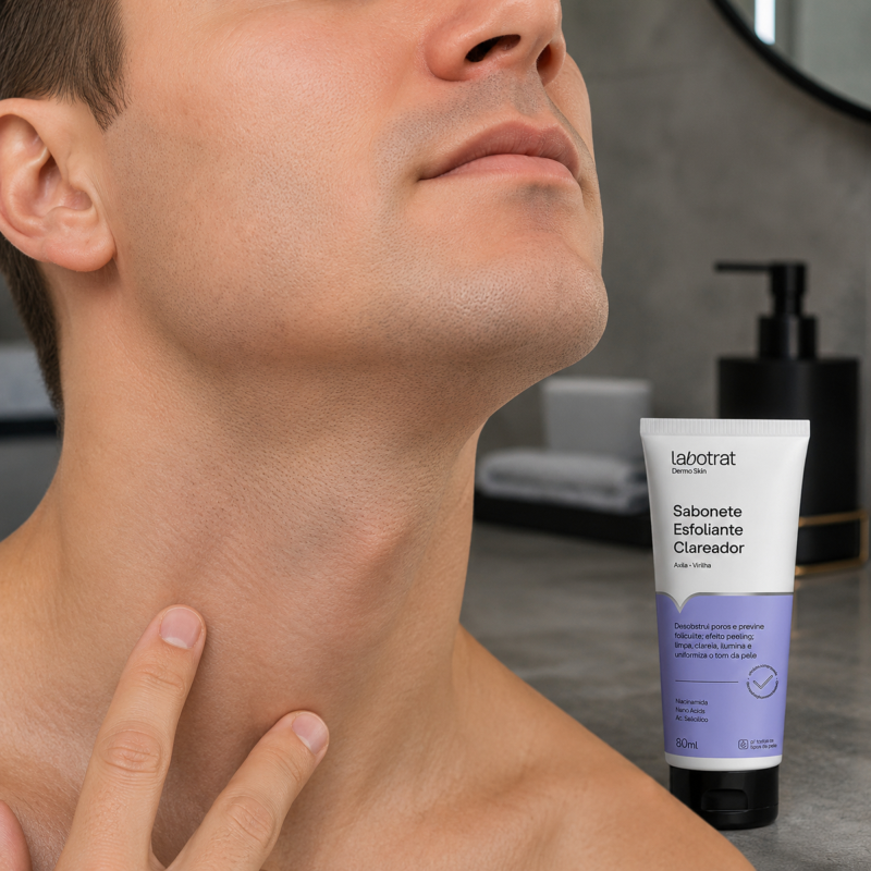 Sabonete Esfoliante Clareador LABOTRAT para prevenir foliculite e pelos encravados