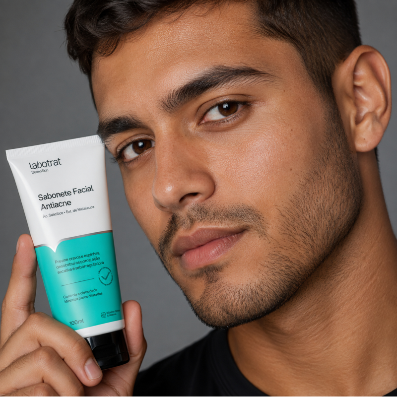 Sabonete Facial Antiacne LABOTRAT 100ml para limpeza profunda e controle da oleosidade facial