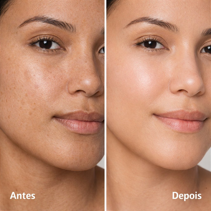 Antes e depois do Sabonete Facial Clareador LABOTRAT 100ml para manchas e tom irregular