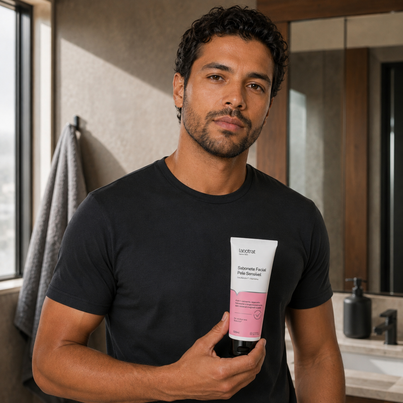 Sabonete Facial Pele Sensível LABOTRAT para pele masculina sensibilizada após o barbear