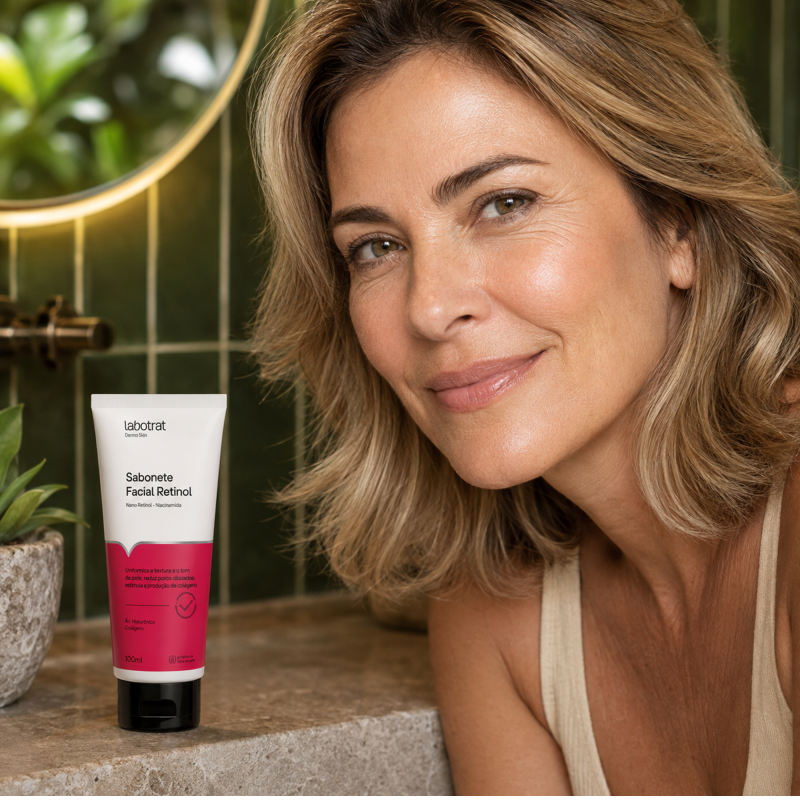 Sabonete Facial Retinol LABOTRAT 100ml ajuda a uniformizar o tom e a textura da pele
