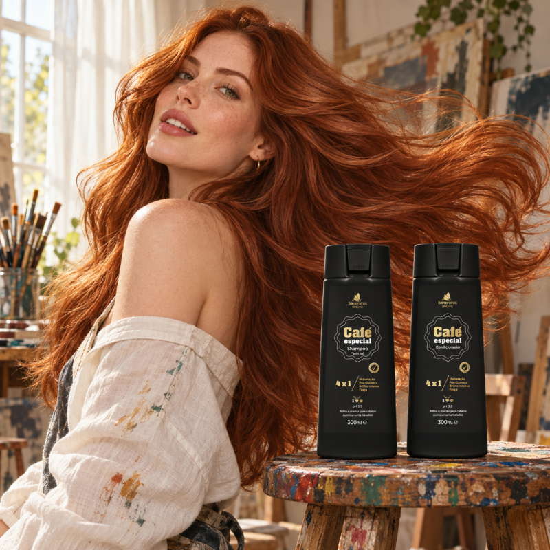 Tratamento Limpeza Suave Pós-Química Café Especial BARROMINAS para cabelo ruivo pós-tintura com brilho e maciez