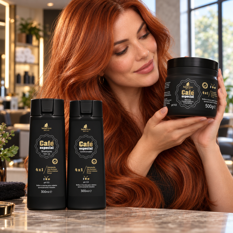 Tratamento Intensivo Pós-Química Café Especial BARROMINAS para ruivo ou cabelo colorido ressecado
