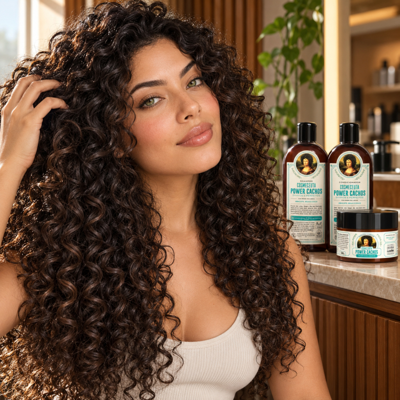 Cachos hidratados com textura natural e Kit Power Cachos COSMECEUTA
