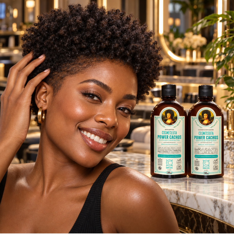 Cabelo crespo nutrido e macio com Kit Limpeza e Maciez Power Cachos COSMECEUTA