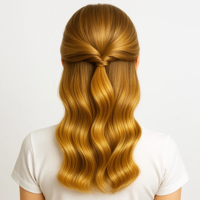 Cabelos loiros com mechas penteados e luminosos após o uso do Kit Shampoo e Condicionador Veganos COSMECEUTA Camomila