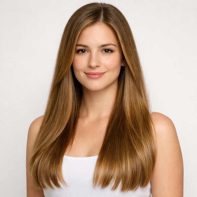 Resultado do Shampoo BARROMINAS Keratano + Nano em cabelo loiro tratado, com brilho natural, alinhamento e redução de frizz