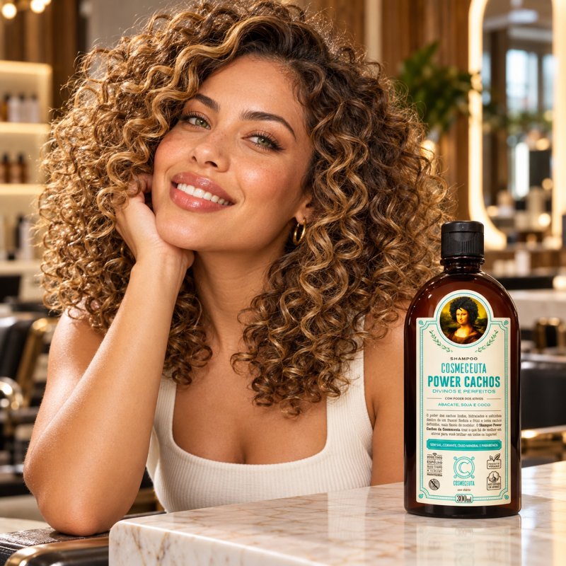 Shampoo Power Cachos Cosmeceuta 300ml para controle visual do frizz e definição