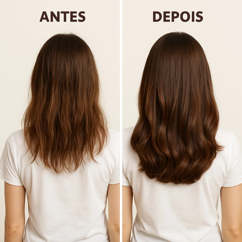 Antes e depois – cabelos com queda, fios fracos e quebradiços tratados com o Shampoo Vegano COSMECEUTA Crescimento