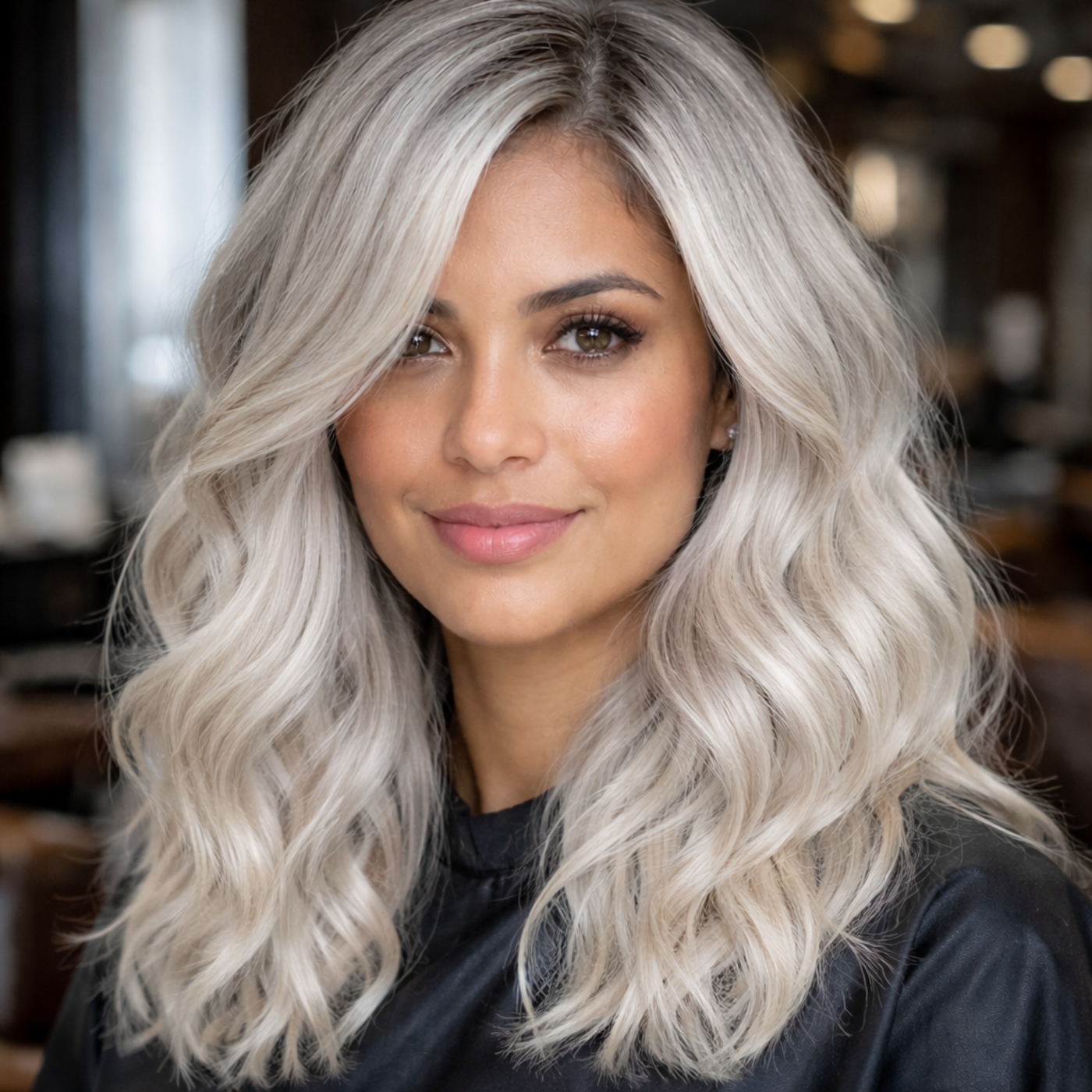 Loiro frio intenso com tonalizante K.Pro 11.01 Soft Fumê e 11.89. Resultado com 25g de 11.89 + 25g de 11.01, reflexo acinzentado mais marcante e maior neutralização do amarelado