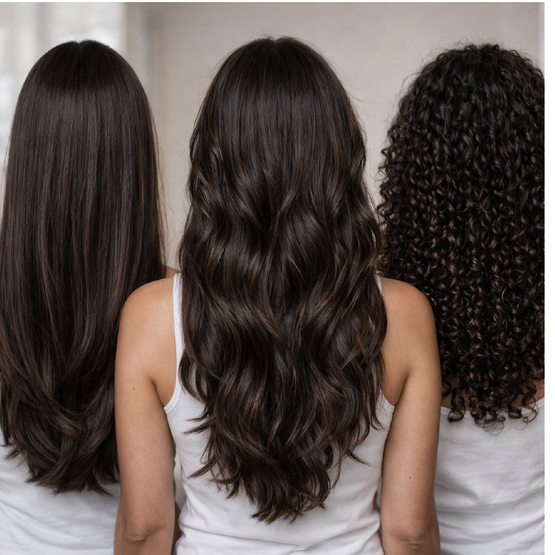 Resultado do Tonalizante K.Pro Caviar Color 4.0 Castanho Médio Natural em cabelo castanho médio visto de costas, com brilho intenso e cor uniforme